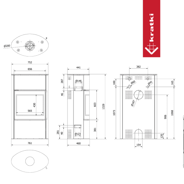 Piec stalowy BJORN/W Ø 150 8 kW czarne wyłożenie z domykaniem