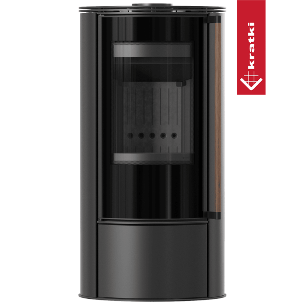 Piec wolnostojący KRATKI ERIK Ø 150 5,5 kW czarny termotec, klamka z drewna egzotycznego Jatoba