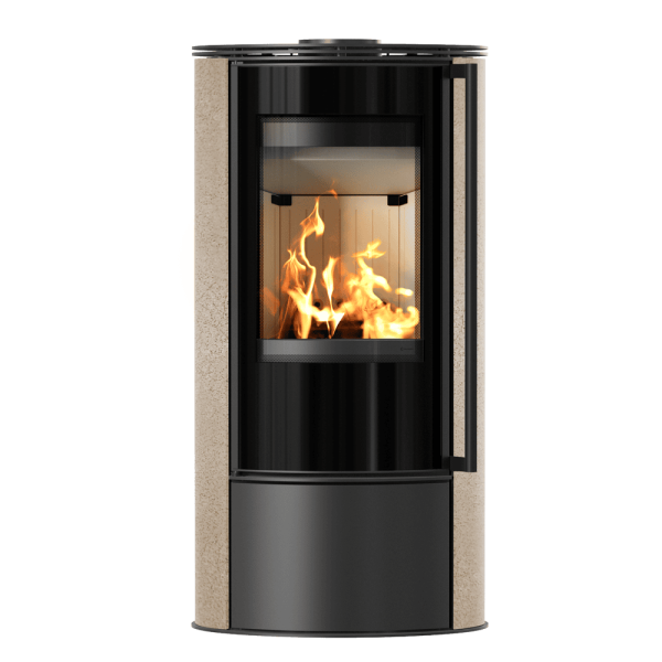 Piec stalowy KRATKI ERIK Ø 150 5,5 kW ozdobna ceramika akumulacyjna GOLD SATIN z domykaniem