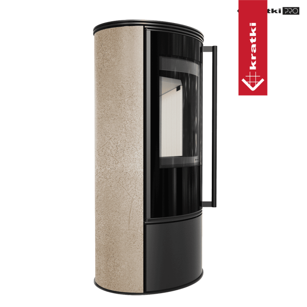 Piec stalowy KRATKI ERIK Ø 150 5,5 kW ozdobna ceramika akumulacyjna GOLD SATIN