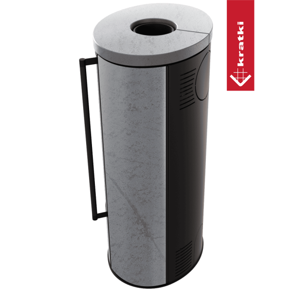 Piec wolnostojący KRATKI ERIK Ø 150 5,5 kW ozdobna ceramika akumulacyjna GREY SATIN pokrywa ceramiczna; z domykaniem