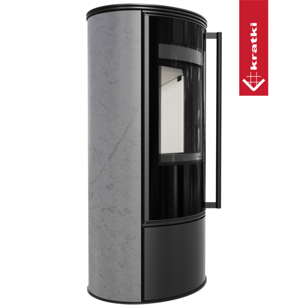 Piec stalowy KRATKI ERIK Ø 150 5,5 kW ozdobna ceramika akumulacyjna GRAY SATIN