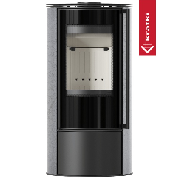 Piec stalowy KRATKI ERIK Ø 150 5,5 kW ozdobna ceramika akumulacyjna GRAY SATIN