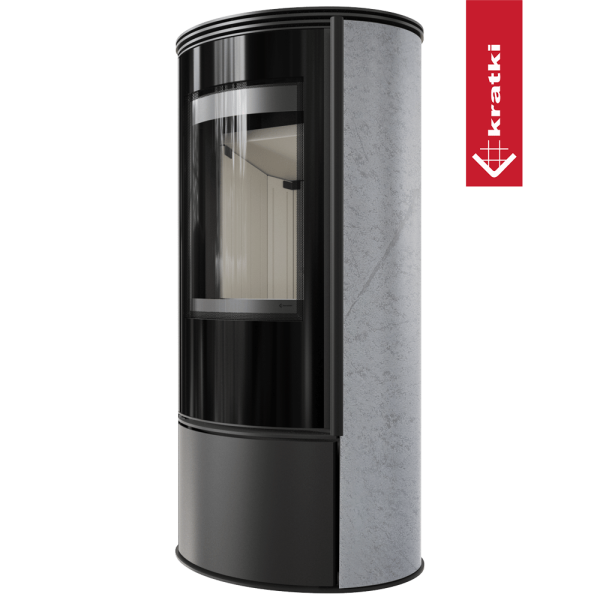 Piec stalowy KRATKI ERIK Ø 150 5,5 kW ozdobna ceramika akumulacyjna GRAY SATIN