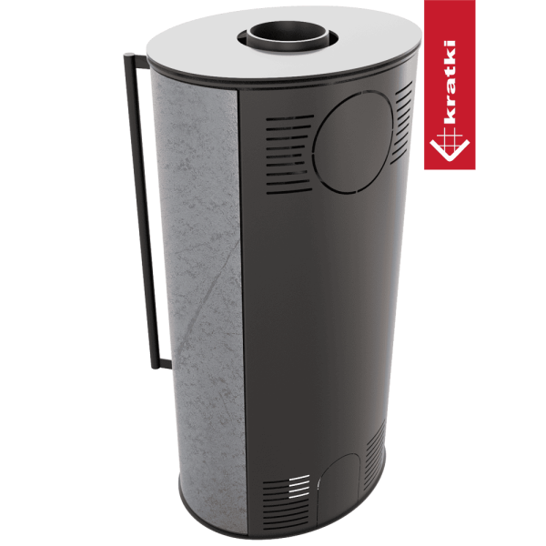 Piec stalowy KRATKI ERIK Ø 150 5,5 kW ozdobna ceramika akumulacyjna GRAY SATIN
