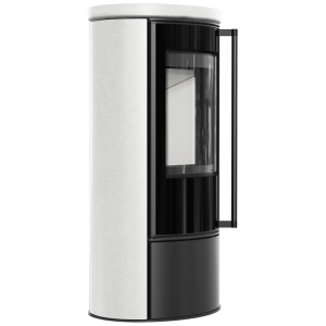 Piec wolnostojący KRATKI ERIK Ø 150 5,5 kW ozdobna ceramika akumulacyjna WHITE SATIN pokrywa ceramiczna; z domykaniem