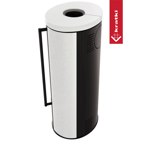 Piec wolnostojący KRATKI ERIK Ø 150 5,5 kW ozdobna ceramika akumulacyjna WHITE SATIN pokrywa ceramiczna; czarny termotec; z domykaniem