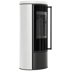 Piec wolnostojący KRATKI ERIK Ø 150 5,5 kW ozdobna ceramika akumulacyjna WHITE SATIN pokrywa ceramiczna; czarny termotec