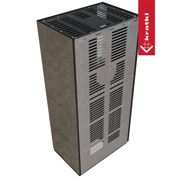 Kominek modułowy KRATKI FLOKI BOX lewy 8 kW Ø 160 zabudowa ze spieku FOKOS PIOKRATKI MBO czarne wyłożenie