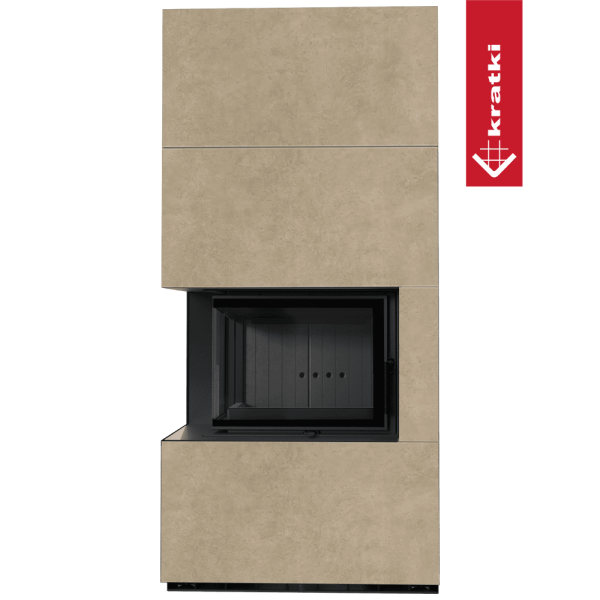 Kominek modułowy KRATKI FLOKI BOX lewy 8 kW Ø 160 zabudowa ze spieku FOKOS RENA czarne wyłożenie