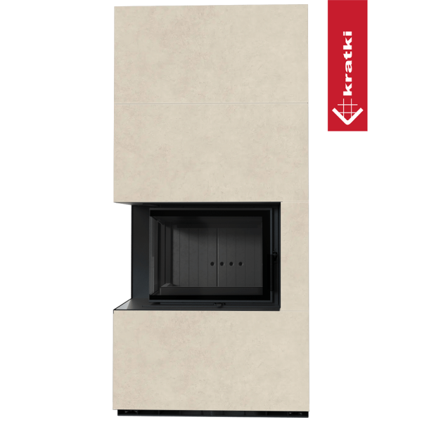 Kominek modułowy KRATKI FLOKI BOX lewy 8 kW Ø 160 zabudowa ze spieku FOKOS SALE czarne wyłożenie