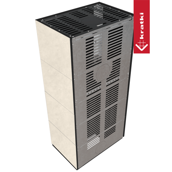 Kominek modułowy KRATKI FLOKI BOX lewy 8 kW Ø 160 zabudowa ze spieku FOKOS TALCO czarne wyłożenie