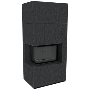 Kominek modułowy KRATKI FLOKI BOX lewy 8 kW Ø 160 zabudowa ze spieku NATURALI ARDESIA NERO A SPACCO czarne wyłożenie