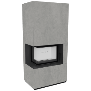 Kominek modułowy KRATKI FLOKI BOX lewy 8 kW Ø 160 zabudowa ze spieku CEMENTO GRIGIO BOCCIARDATA