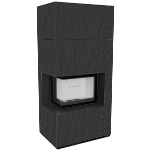 Kominek modułowy KRATKI FLOKI BOX lewy 8 kW Ø 160 zabudowa ze spieku NATURALI ARDESIA NERO A SPACCO