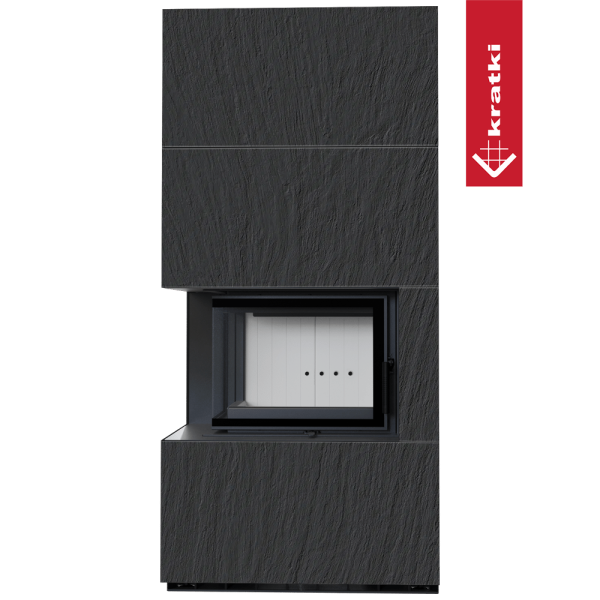 Kominek modułowy KRATKI FLOKI BOX lewy 8 kW Ø 160 zabudowa ze spieku NATURALI ARDESIA NERO A SPACCO