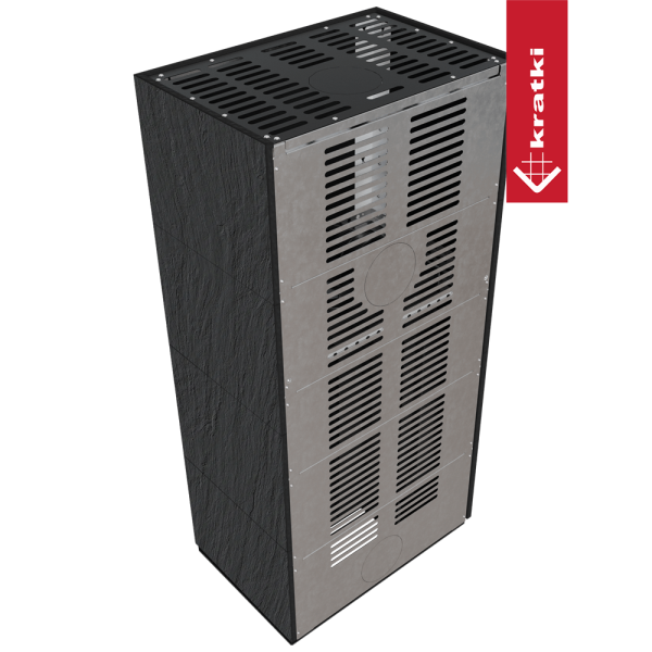 Kominek modułowy KRATKI FLOKI BOX lewy 8 kW Ø 160 zabudowa ze spieku NATURALI ARDESIA NERO A SPACCO