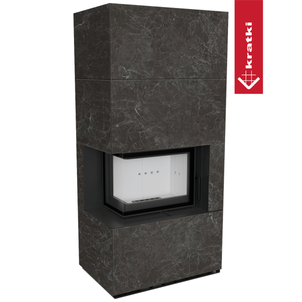 Kominek modułowy KRATKI FLOKI BOX lewy 8 kW Ø 160 zabudowa ze spieku NATURALI NERO GRECO