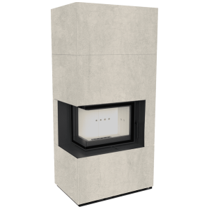 Kominek modułowy KRATKI FLOKI BOX lewy 8 kW Ø 160 zabudowa ze spieku NATURALI PIETRA DI SAVOIA PERLA BOCCIARDATA