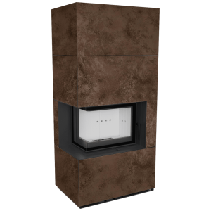 Kominek modułowy KRATKI FLOKI BOX lewy 8 kW Ø 160 zabudowa ze spieku OXIDE MORO z domykaniem