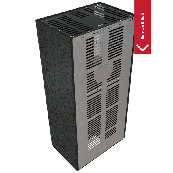Kominek modułowy KRATKI FLOKI BOX lewy 8 kW Ø 160 zabudowa ze spieku OXIDE NERO