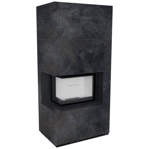 Kominek modułowy KRATKI FLOKI BOX lewy 8 kW Ø 160 zabudowa ze spieku OSSIDO NERO