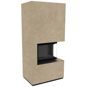 Kominek modułowy KRATKI FLOKI BOX prawy 8 kW Ø 160 zabudowa ze spieku FOKOS RENA czarne wyłożenie