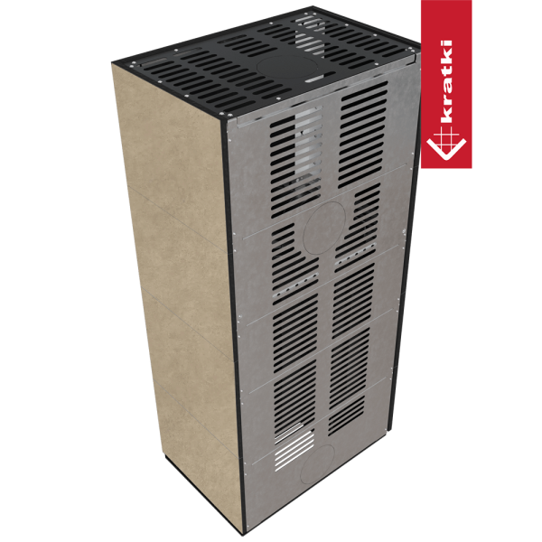 Kominek modułowy KRATKI FLOKI BOX prawy 8 kW Ø 160 zabudowa ze spieku FOKOS RENA czarne wyłożenie