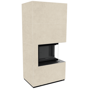 Kominek modułowy KRATKI FLOKI BOX prawy 8 kW Ø 160 zabudowa ze spieku FOKOS SALE czarne wyłożenie