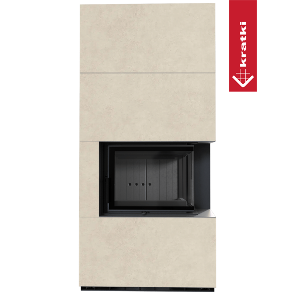 Kominek modułowy KRATKI FLOKI BOX prawy 8 kW Ø 160 zabudowa ze spieku FOKOS SALE czarne wyłożenie