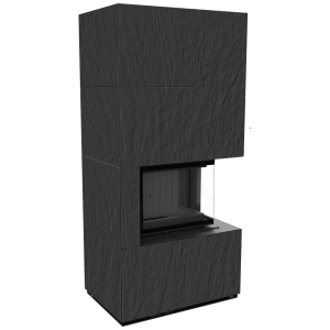 Kominek modułowy KRATKI FLOKI BOX prawy 8 kW Ø 160 zabudowa ze spieku NATURALI ARDESIA NERO A SPACCO czarne wyłożenie