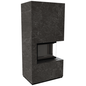 Kominek modułowy KRATKI FLOKI BOX prawy 8 kW Ø 160 zabudowa ze spieku NATURALI NERO GRECO czarne wyłożenie