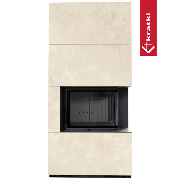 Kominek modułowy KRATKI FLOKI BOX prawy 8 kW Ø 160 zabudowa ze spieku OXIDE BIANCO czarne wyłożenie