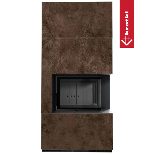 Kominek modułowy KRATKI FLOKI BOX prawy 8 kW Ø 160 zabudowa ze spieku OXIDE MORO czarne wyłożenie