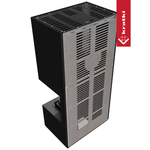 Kominek modułowy KRATKI FLOKI BOX prawy 8 kW Ø 160 zabudowa ze spieku NERO ASSOLUTO z domykaniem