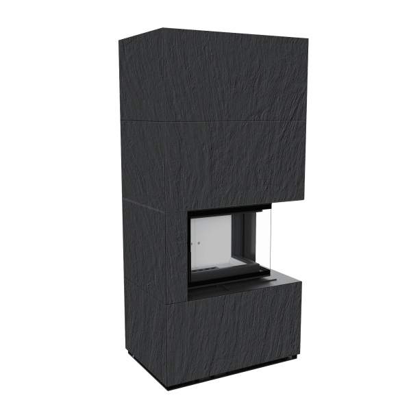 Kominek modułowy KRATKI FLOKI BOX prawy 8 kW Ø 160 zabudowa ze spieku NATURALI ARDESIA NERO A SPACCO
