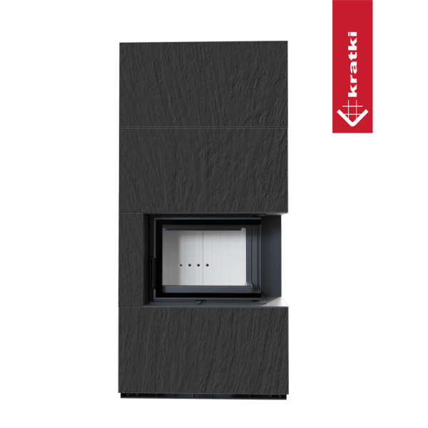 Kominek modułowy KRATKI FLOKI BOX prawy 8 kW Ø 160 zabudowa ze spieku NATURALI ARDESIA NERO A SPACCO
