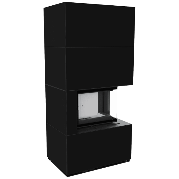 Kominek modułowy KRATKI FLOKI BOX prawy 8 kW Ø 160 zabudowa ze spieku NERO ASSOLUTO