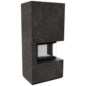 Kominek modułowy KRATKI FLOKI BOX prawy 8 kW Ø 160 zabudowa ze spieku NATURALI NERO GRECO