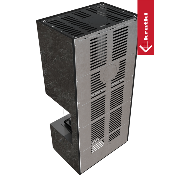 Kominek modułowy KRATKI FLOKI BOX prawy 8 kW Ø 160 zabudowa ze spieku NATURALI NERO GRECO