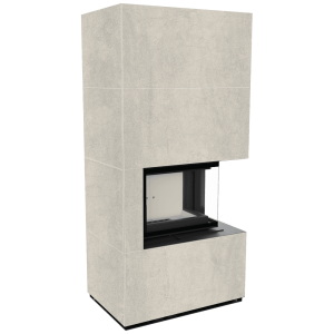 Kominek modułowy KRATKI FLOKI BOX prawy 8 kW Ø 160 zabudowa ze spieku NATURALI PIETRA DI SAVOIA PERLA BOCCIARDATA
