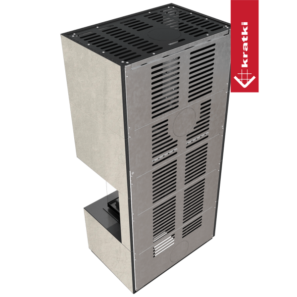 Kominek modułowy KRATKI FLOKI BOX prawy 8 kW Ø 160 zabudowa ze spieku NATURALI PIETRA DI SAVOIA PERLA BOCCIARDATA