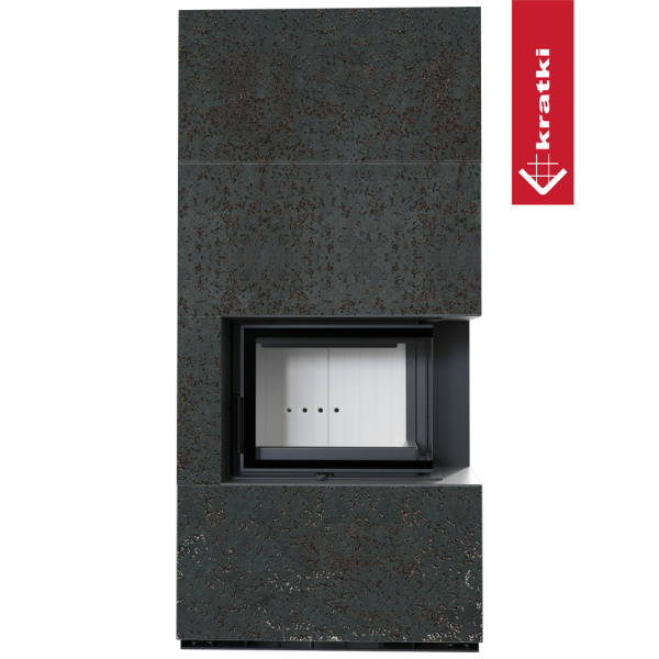 Kominek modułowy KRATKI FLOKI BOX prawy 8 kW Ø 160 zabudowa ze spieku OXIDE NERO