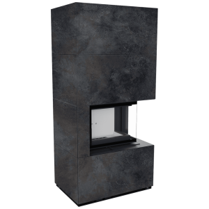Kominek modułowy KRATKI FLOKI BOX prawy 8 kW Ø 160 zabudowa ze spieku OSSIDO NERO