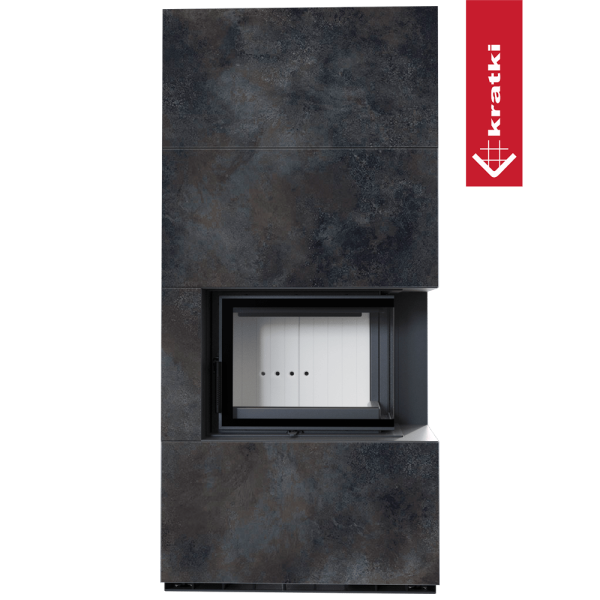 Kominek modułowy KRATKI FLOKI BOX prawy 8 kW Ø 160 zabudowa ze spieku OSSIDO NERO