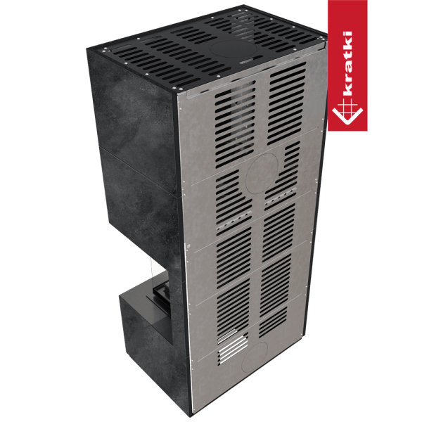 Kominek modułowy KRATKI FLOKI BOX prawy 8 kW Ø 160 zabudowa ze spieku OSSIDO NERO
