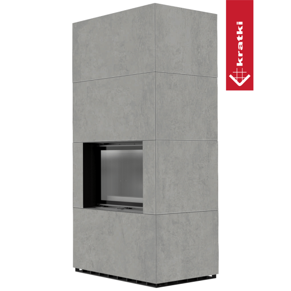 Kominek modułowy KRATKI FLOKI BOX 8 kW Ø 160 zabudowa ze spieku CEMENTO GRIGIO BOCCIARDATA czarne wyłożenie