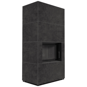 Kominek modułowy KRATKI FLOKI BOX 8 kW Ø 160 zabudowa ze spieku FOKOS GRAFITE czarne wyłożenie