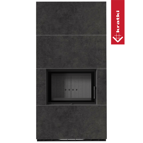 Kominek modułowy KRATKI FLOKI BOX 8 kW Ø 160 zabudowa ze spieku FOKOS GRAFITE czarne wyłożenie