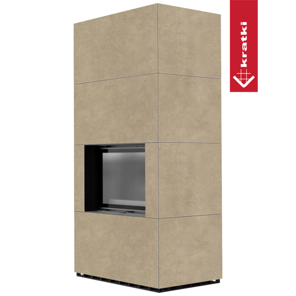 Kominek modułowy KRATKI FLOKI BOX 8 kW Ø 160 zabudowa ze spieku FOKOS RENA czarne wyłożenie